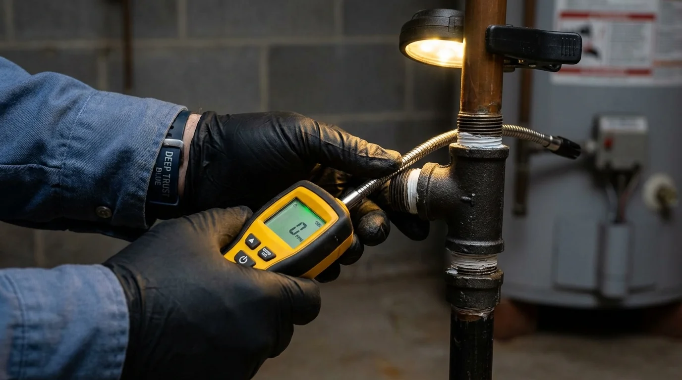 Gas leak detection with electronic sniffer by Johns Plumbing LLC in Mount Washington