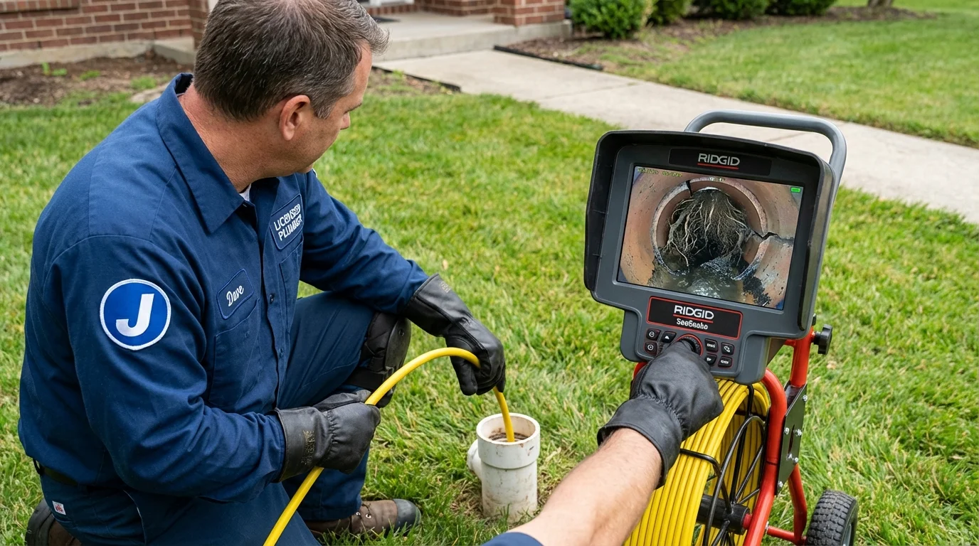 Sewer camera inspection being performed by Johns Plumbing LLC in Mount Washington