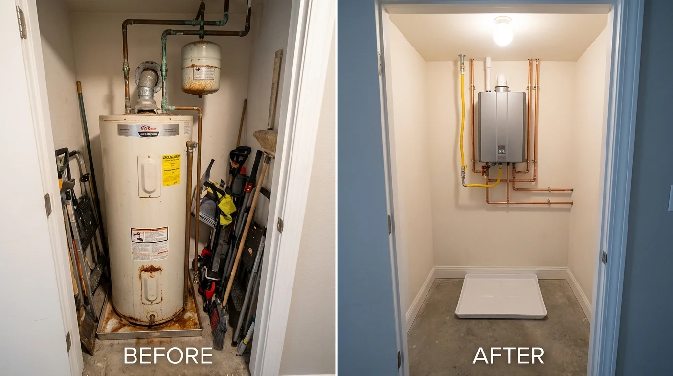 Tank water heater versus wall-mounted tankless unit comparison for Mount Washington, KY homeowners