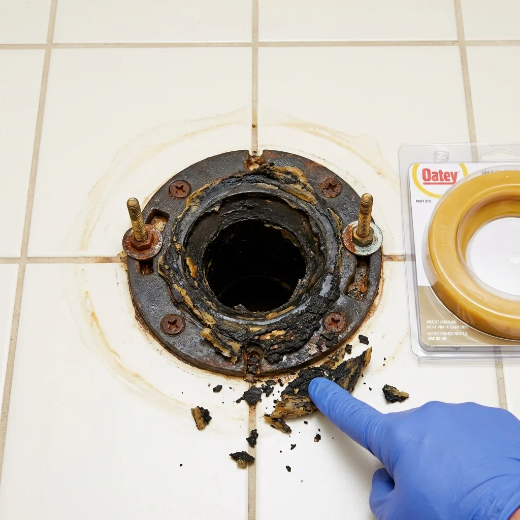 Failed wax ring showing water seepage at the base of a toilet in a Mount Washington, KY home