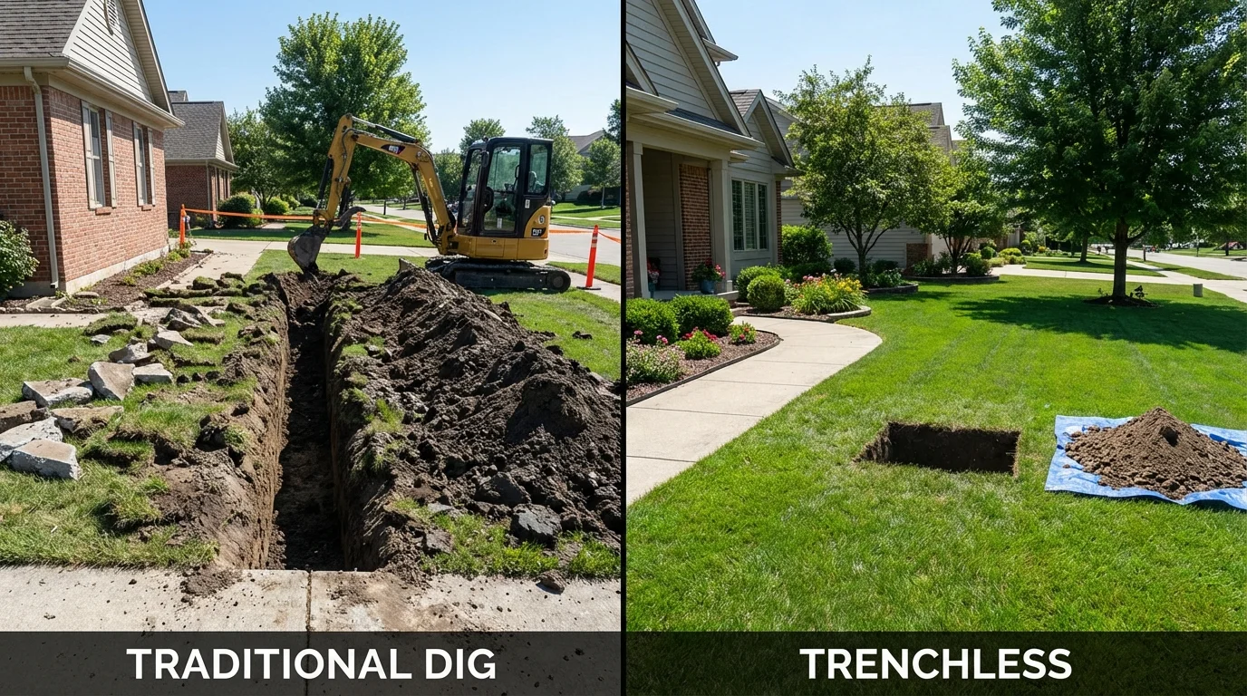 Trenchless sewer repair with minimal yard damage versus traditional excavation in Mount Washington, KY